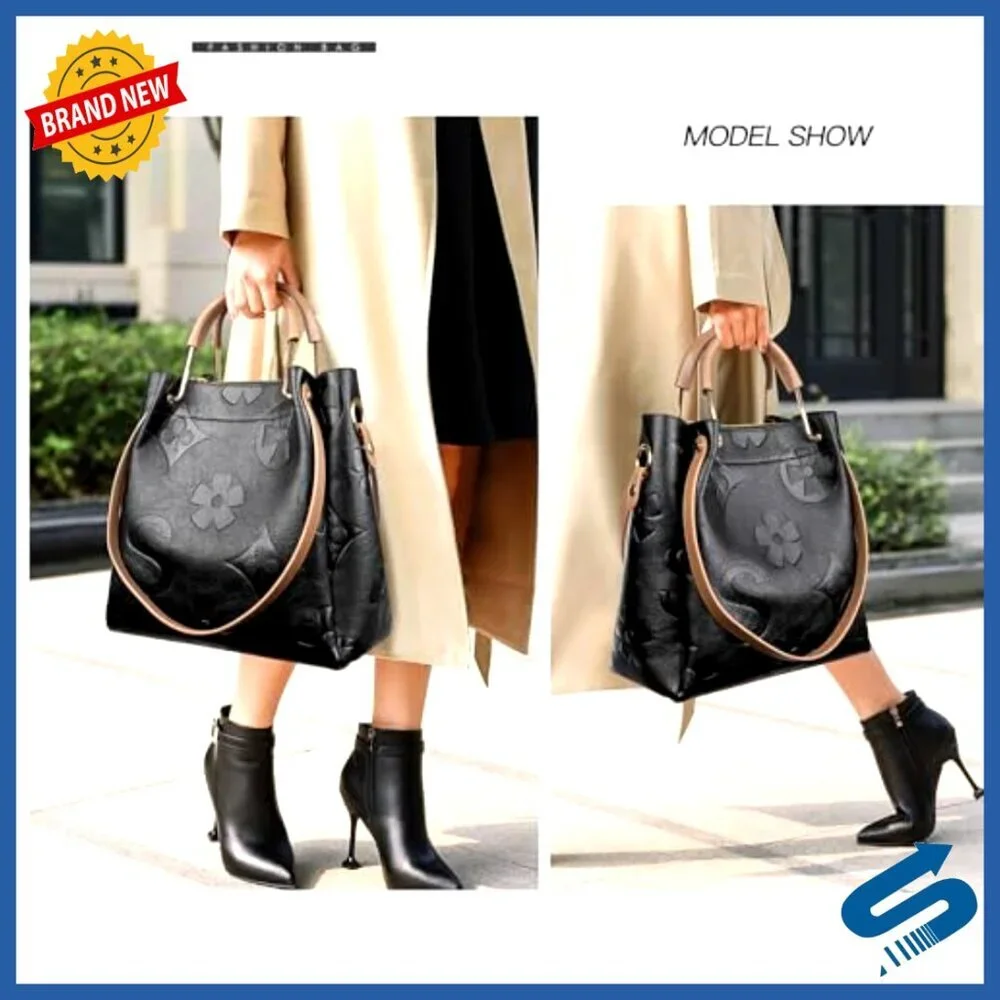 Large Faux Leather Top Handle Shoulder Bag Hobo Tote with Detachable Pouch